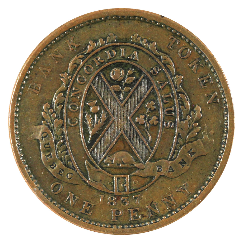 LC-9B2 1837 Lower Canada Quebec Bank One Penny Token Extra Fine (EF40) $