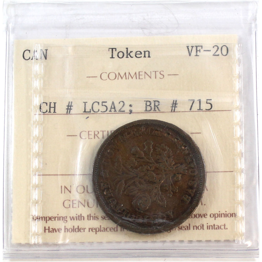 LC-5A2 (1836) Lower Canada Un Sou ICCS Certified VF20 BR# 715