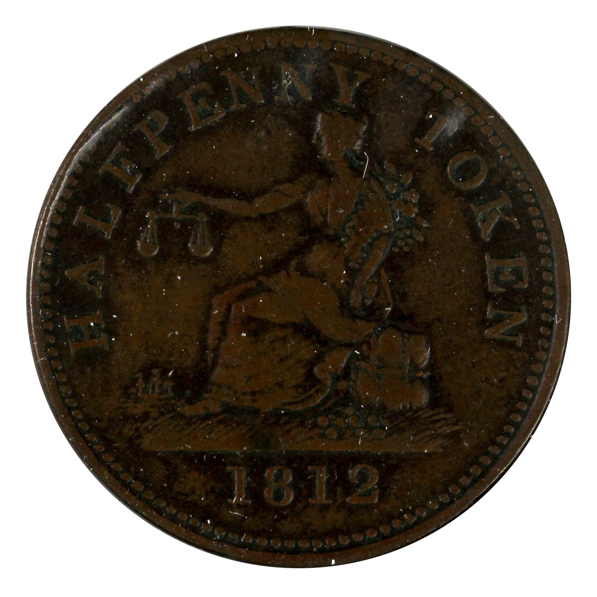 LC-48A2 1812 Lower Canada 2 Leaves 3 Daises Copper Tiffen Half Penny Token VF-EF (VF30)