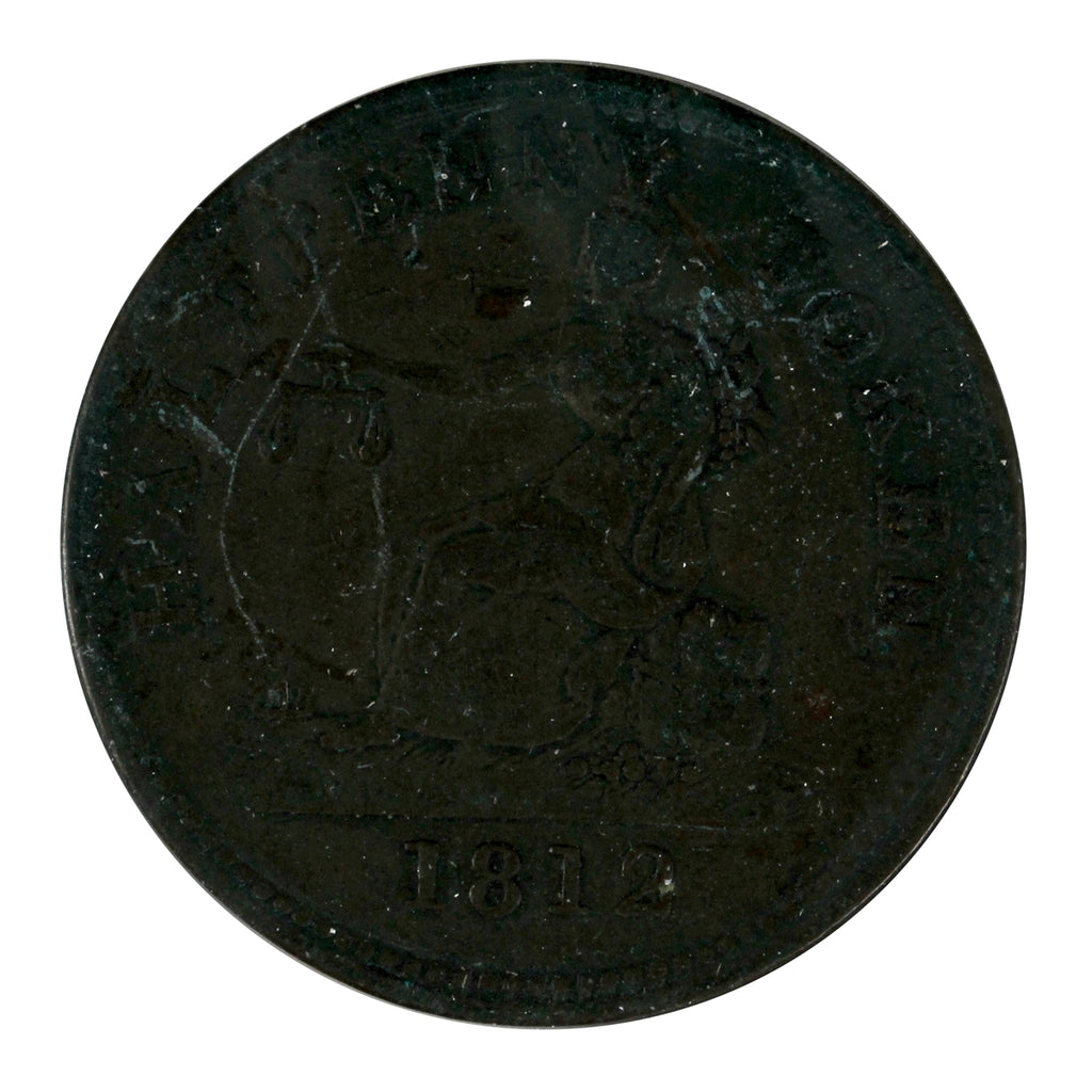 LC-48A2 1812 Lower Canada 2 Leaves 3 Daises Copper Tiffen Half Penny Token F-VF (F15)