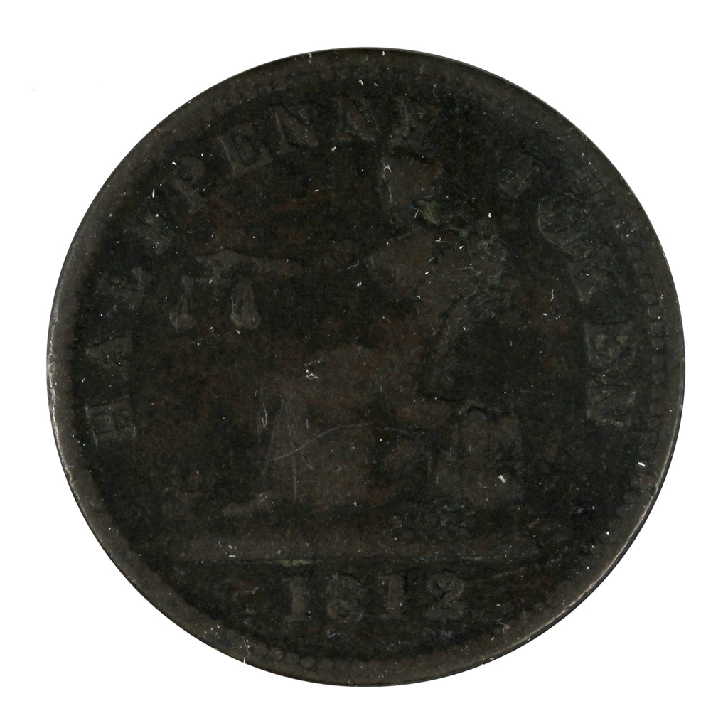 LC-48A2 1812 Lower Canada 2 Leaves 3 Daises Copper Tiffen Half Penny Token VG-F (VG10)