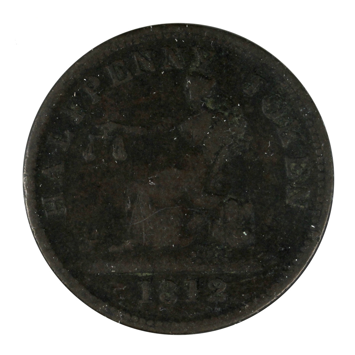 LC-48A2 1812 Lower Canada 2 Leaves 3 Daises Copper Tiffen Half Penny Token VG-F (VG10)