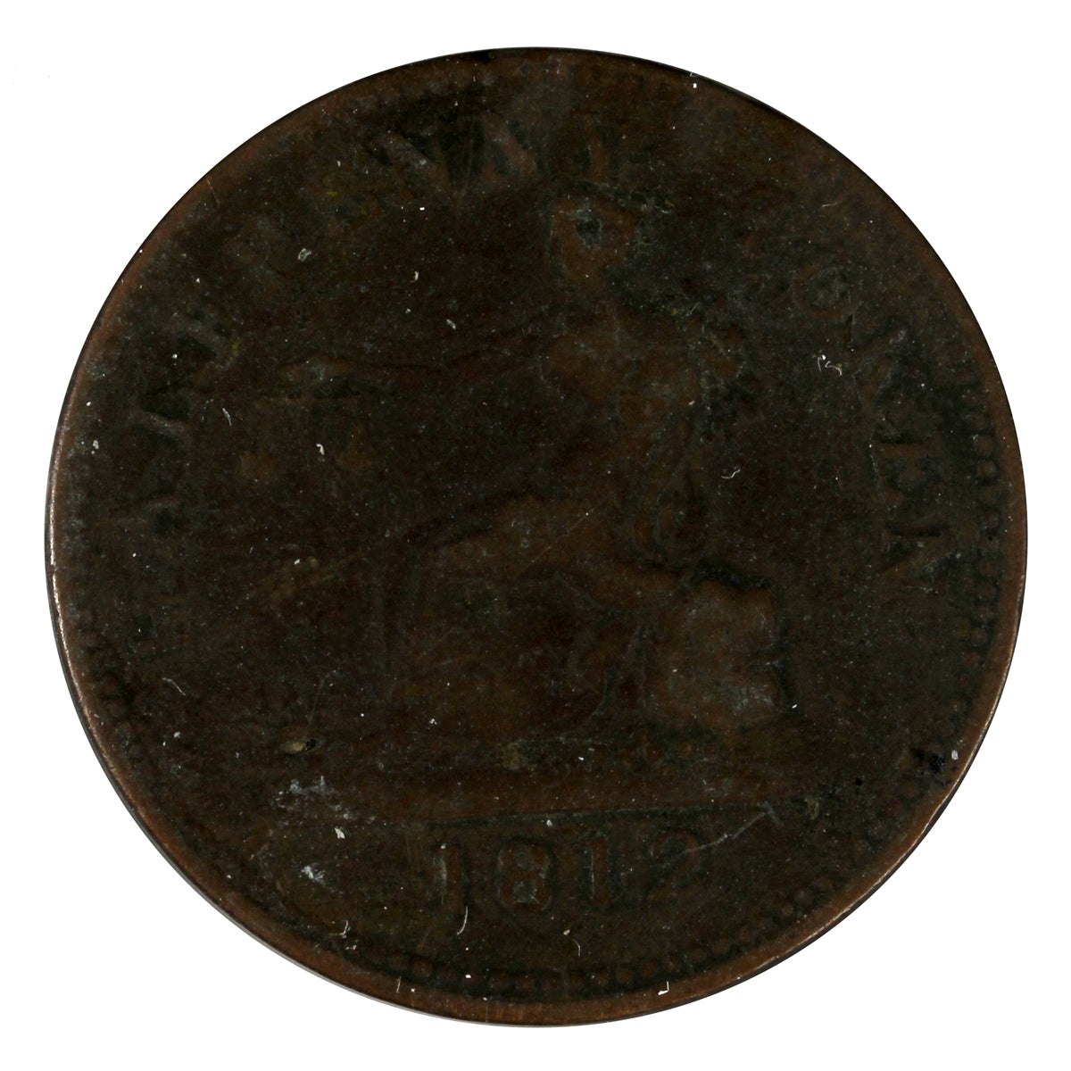 LC-48A2 1812 Lower Canada 2 Leaves 3 Daises Tiffen Half Penny Token Very Good (VG8)