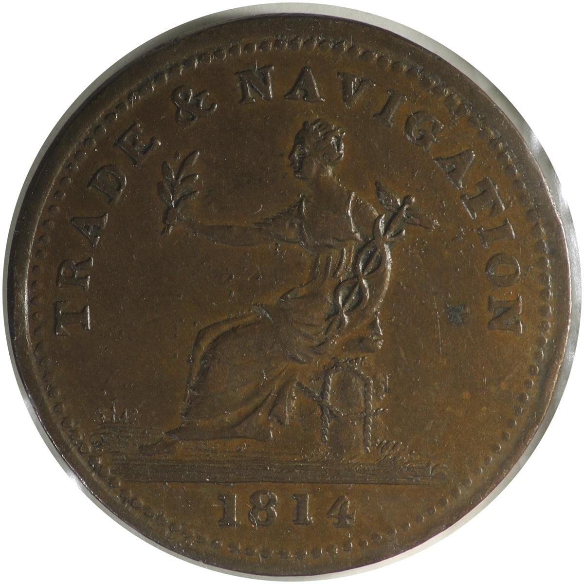 NS-20B3 1814 Nova Scotia Trade & Navigation Penny Token EF-AU (EF45)