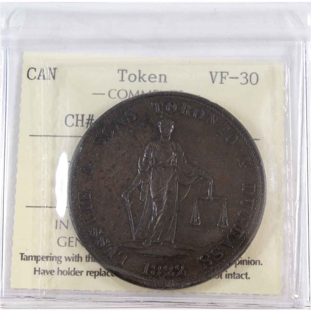 UC-3 1822 Upper Canada Lesslie & Sons Toronto Token ICCS Certified VF30 BR#717