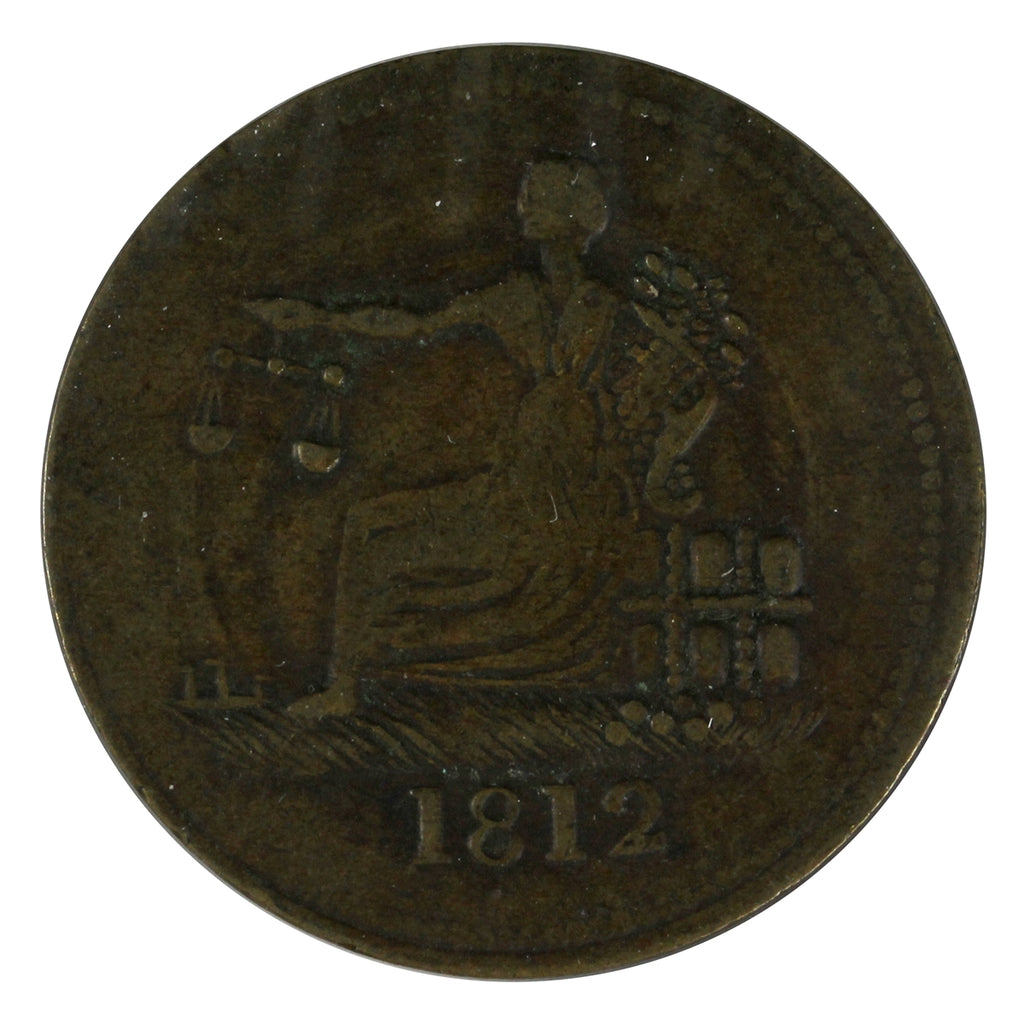 LC-48C2 1812 Lower Canada Clockwise Wreath, Brass Tiffen Half Penny Token VF-EF (VF30)