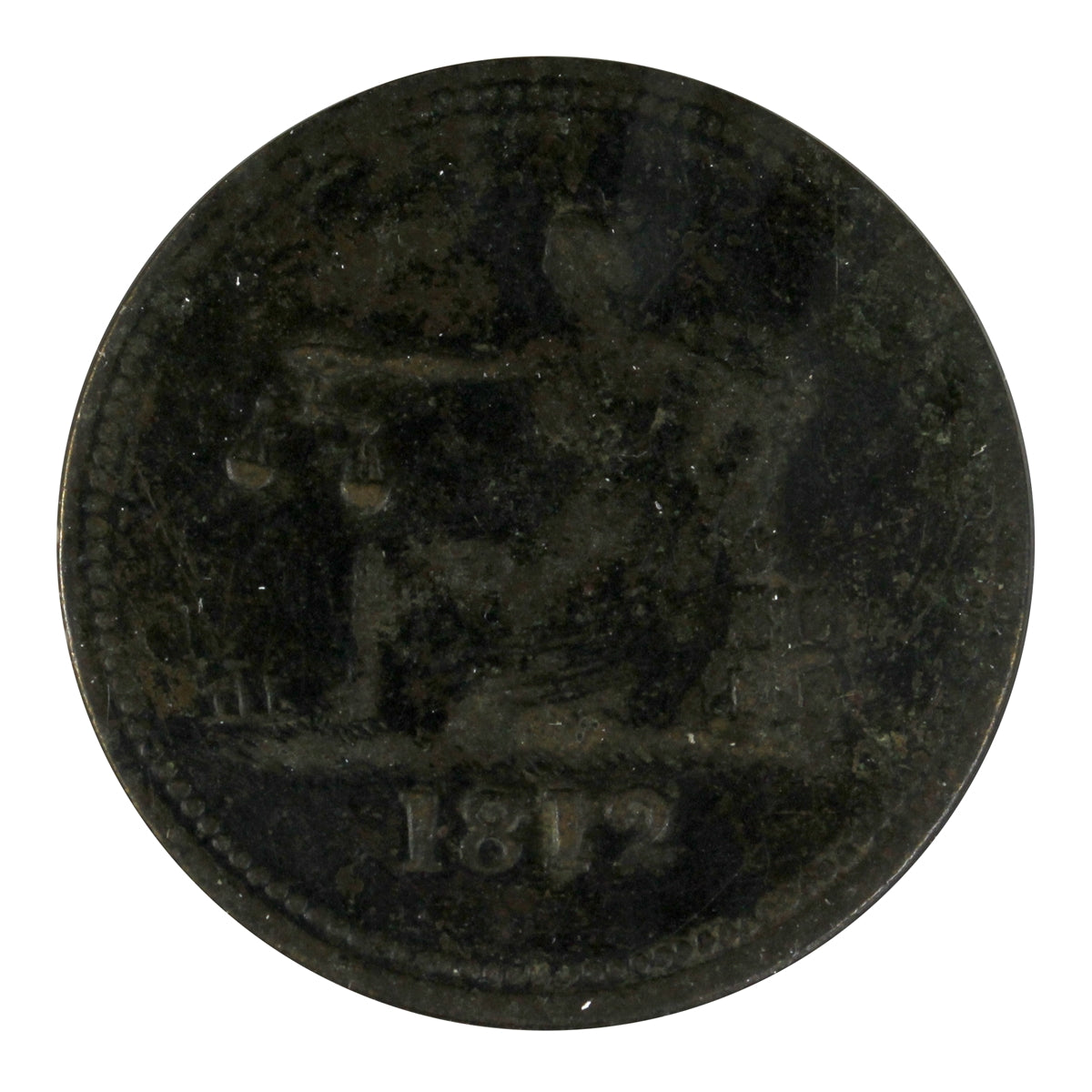 LC-48C2 1812 Lower Canada Clockwise Wreath, Brass Tiffen Half Penny Token F-VF (F15)