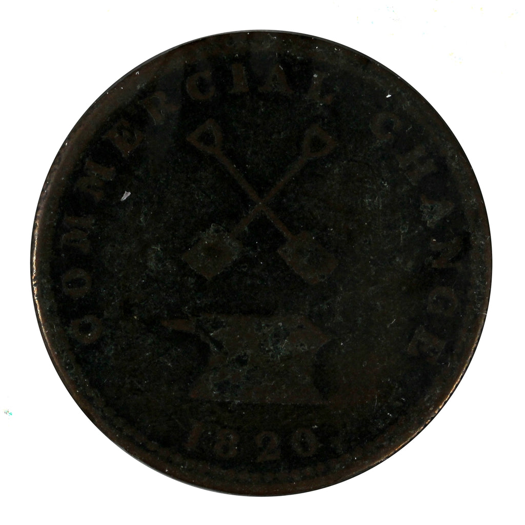 UC-9A2 1820 Upper Canada Points Between DA Commercial Change Half Penny Token F-VF (F15)