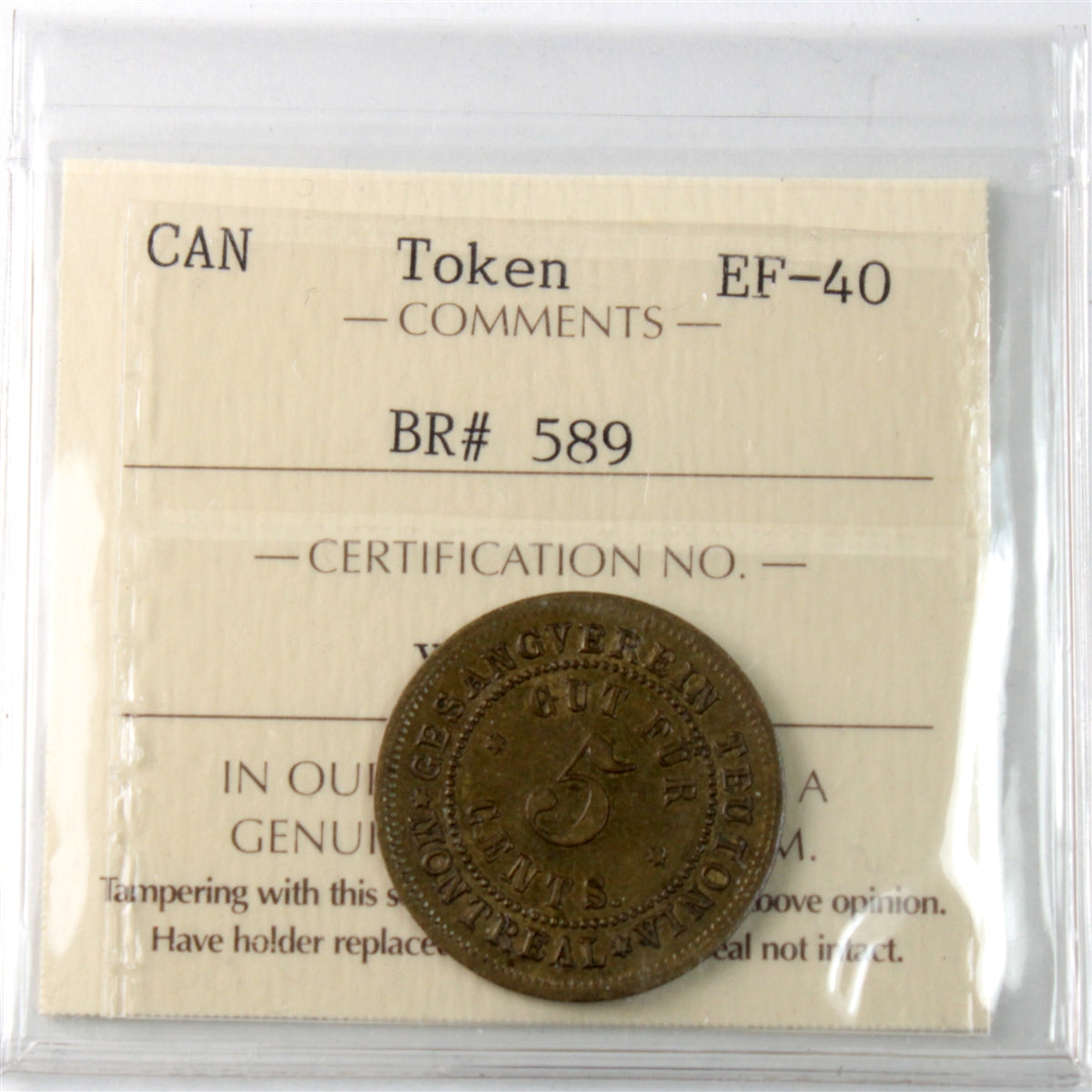 BR #589 Gesangverein, Crest, Brass Token ICCS Certified EF40