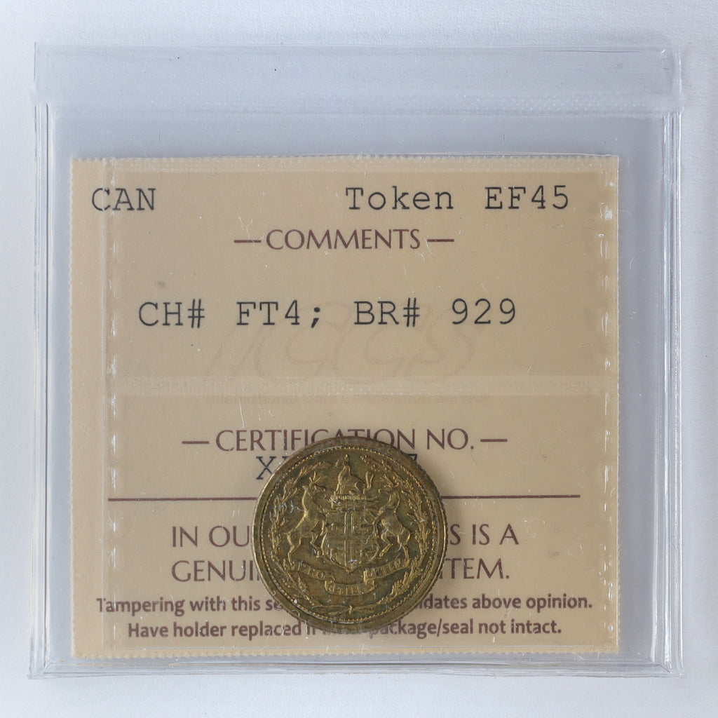 FT-4 Hudson's Bay Fur Trade 1/8 Made Beaver Token ICCS Certified EF45 BR# 929