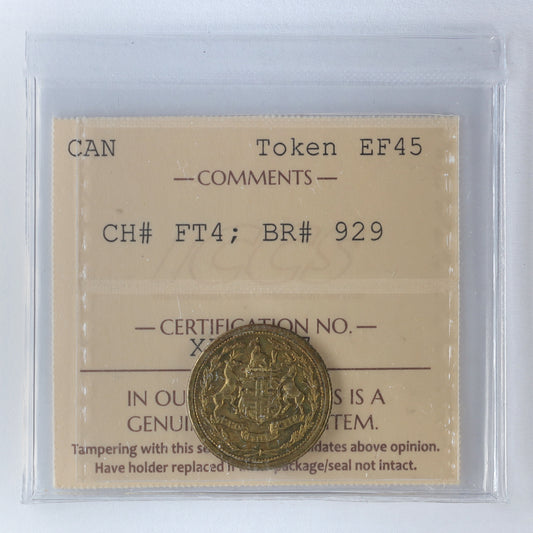 FT-4 Hudson's Bay Fur Trade 1/8 Made Beaver Token ICCS Certified EF45 BR# 929