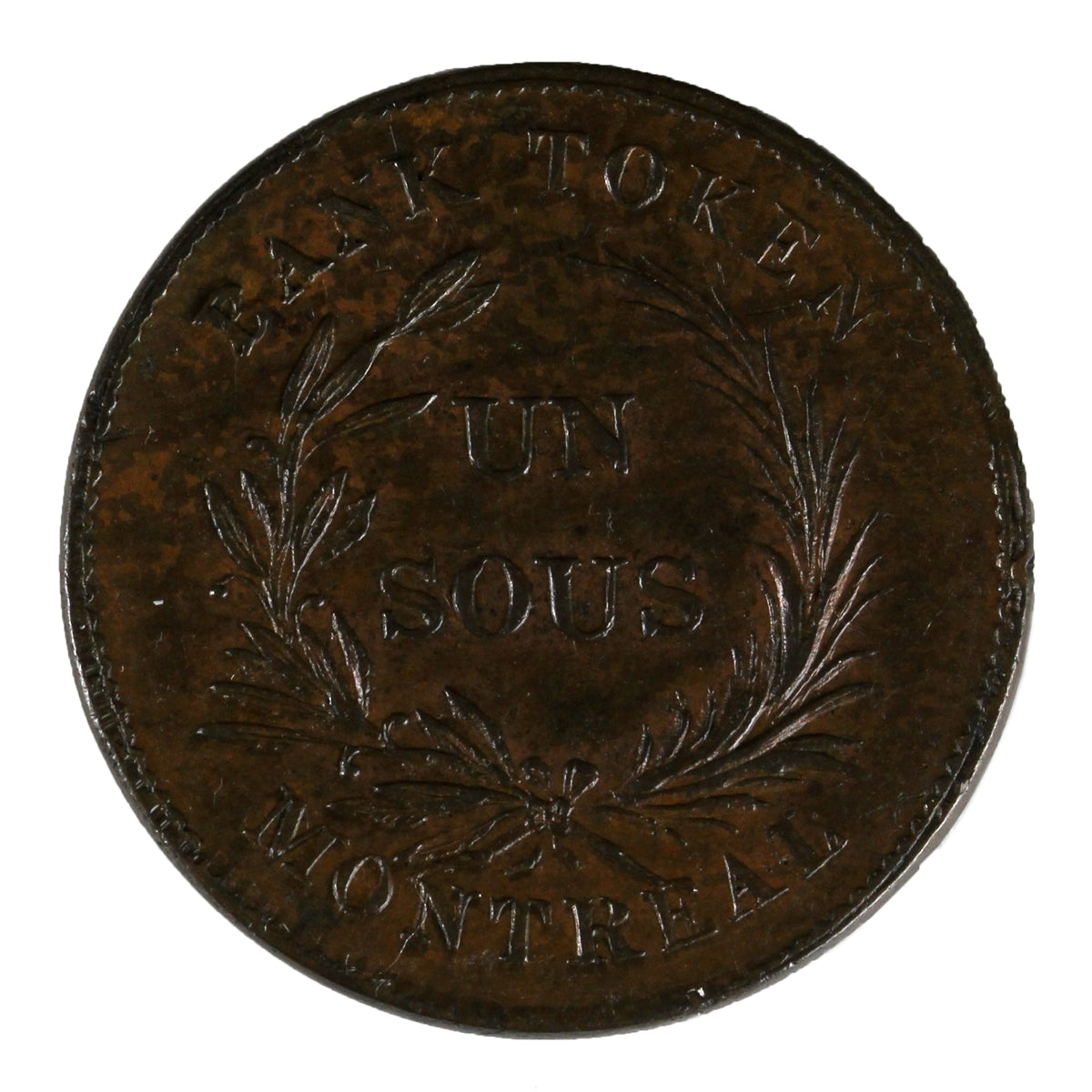 LC-2A5 1835 Lower Canada Un Sous Trade & Agriculture Short Stem Token EF-AU (EF45) $