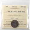 NC-1D2 1822 Anchor Money, 1/16 Dollar First 2 Over 2 ICCS Certified VF20 BR# 860