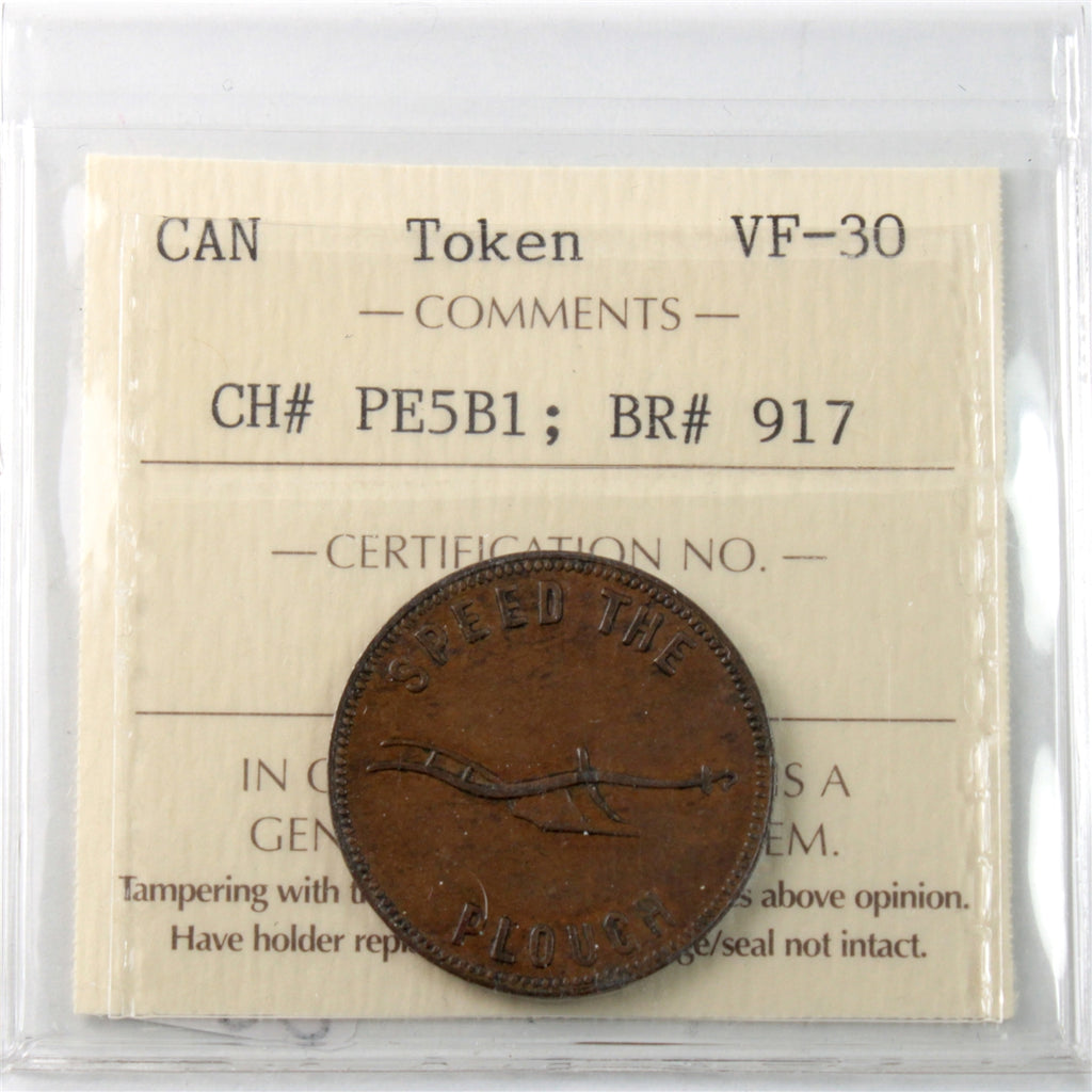 PE-5B1 (1860) PEI Speed the Plough Hook Reverse ICCS Certified VF30 BR# 917