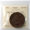 PC-6D 1857 Province of Canada, Bank of Upper Canada Penny Token ICCS Certified AU50