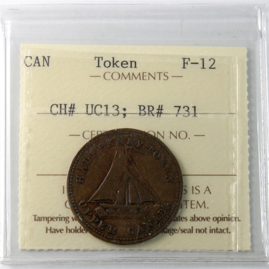 UC-13 1833 Upper Canada Commercial Change Half Penny Token ICCS Certified F12 BR# 731