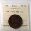 UC-14 1832 Upper Canada Engrailed Half Penny Token ICCS Certified VF20 BR# 732