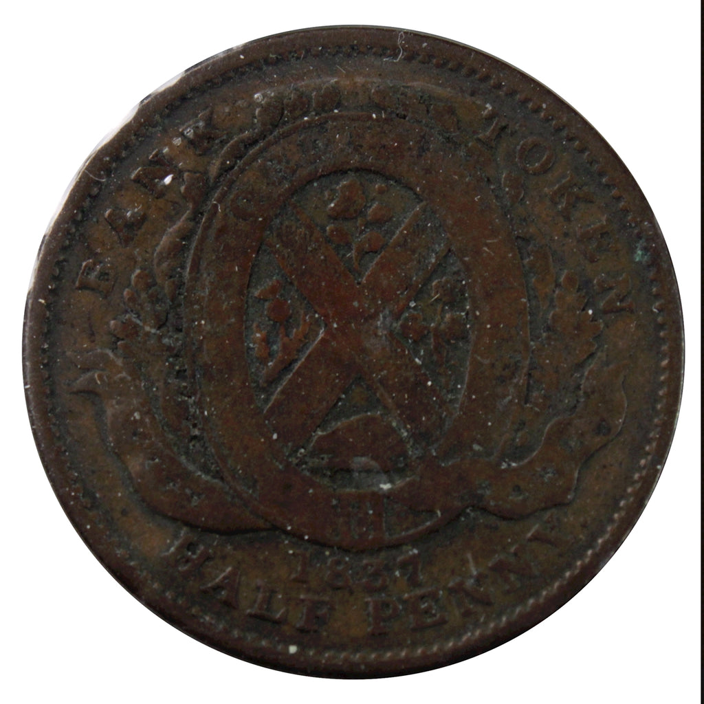 LC-8A1 1837 Lower Canada City Bank Half Penny Token Very Good (VG8)