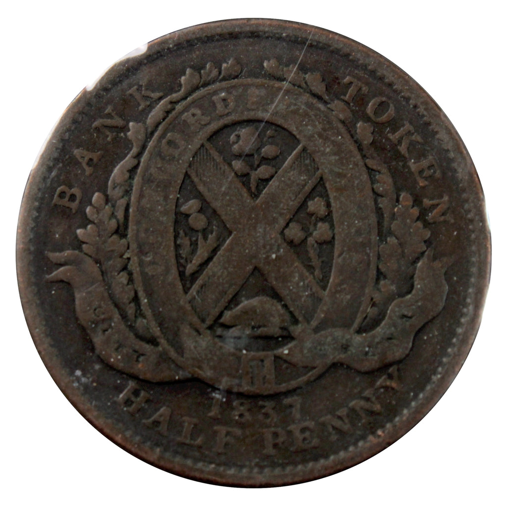 LC-8A2 1837 Lower Canada City Bank Half Penny Token Very Good (VG8)
