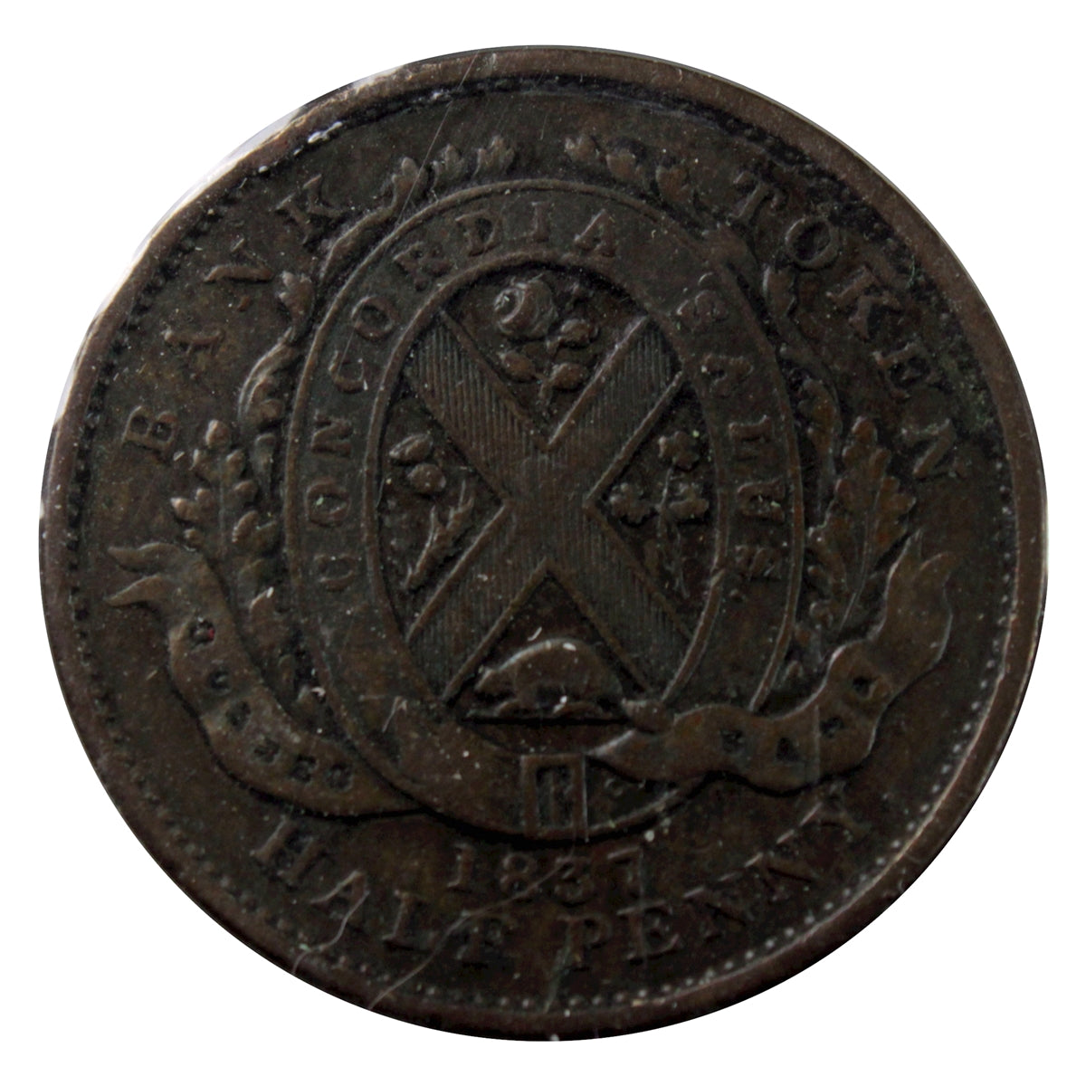 LC-8B1 1837 Lower Canada Quebec Bank Half Penny Token Very Good (VG8)