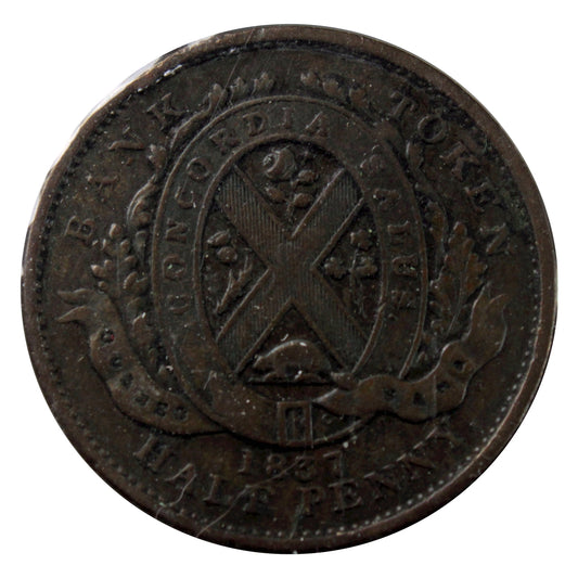 LC-8B1 1837 Lower Canada Quebec Bank Half Penny Token Very Good (VG8)