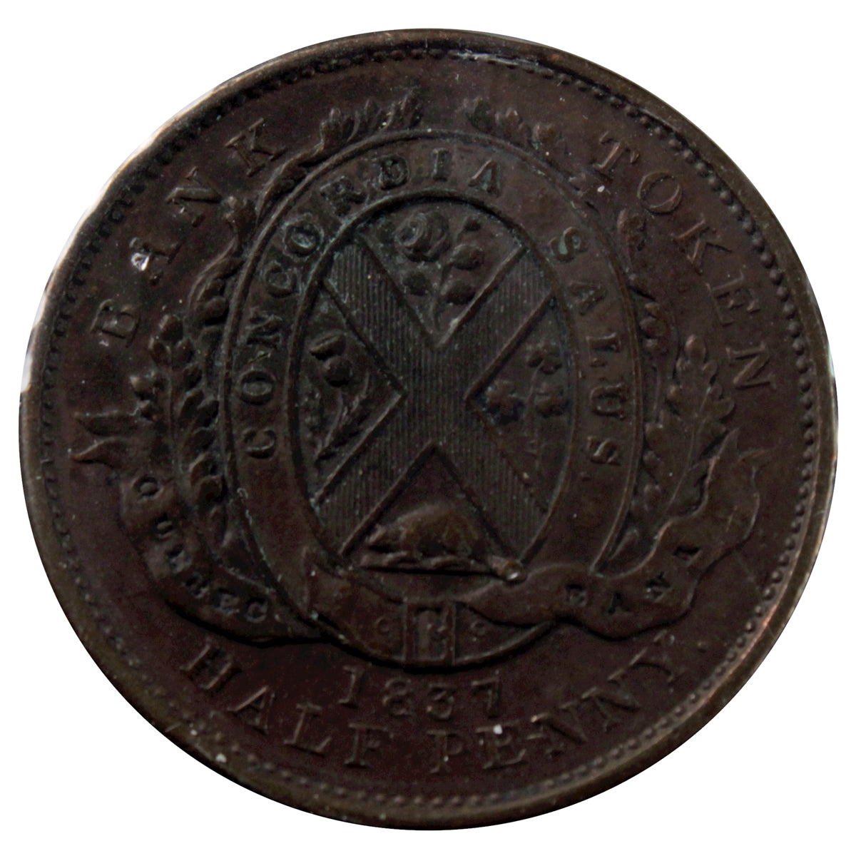 LC-8B1 1837 Lower Canada Quebec Bank Half Penny Token Extra Fine (EF40)