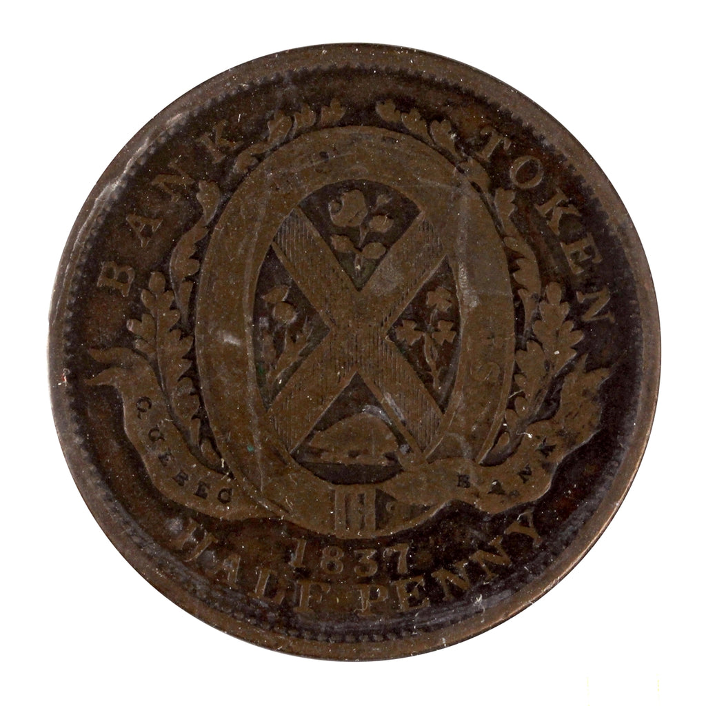LC-8B2 1837 Lower Canada Quebec Bank Half Penny Token Very Good (VG8)