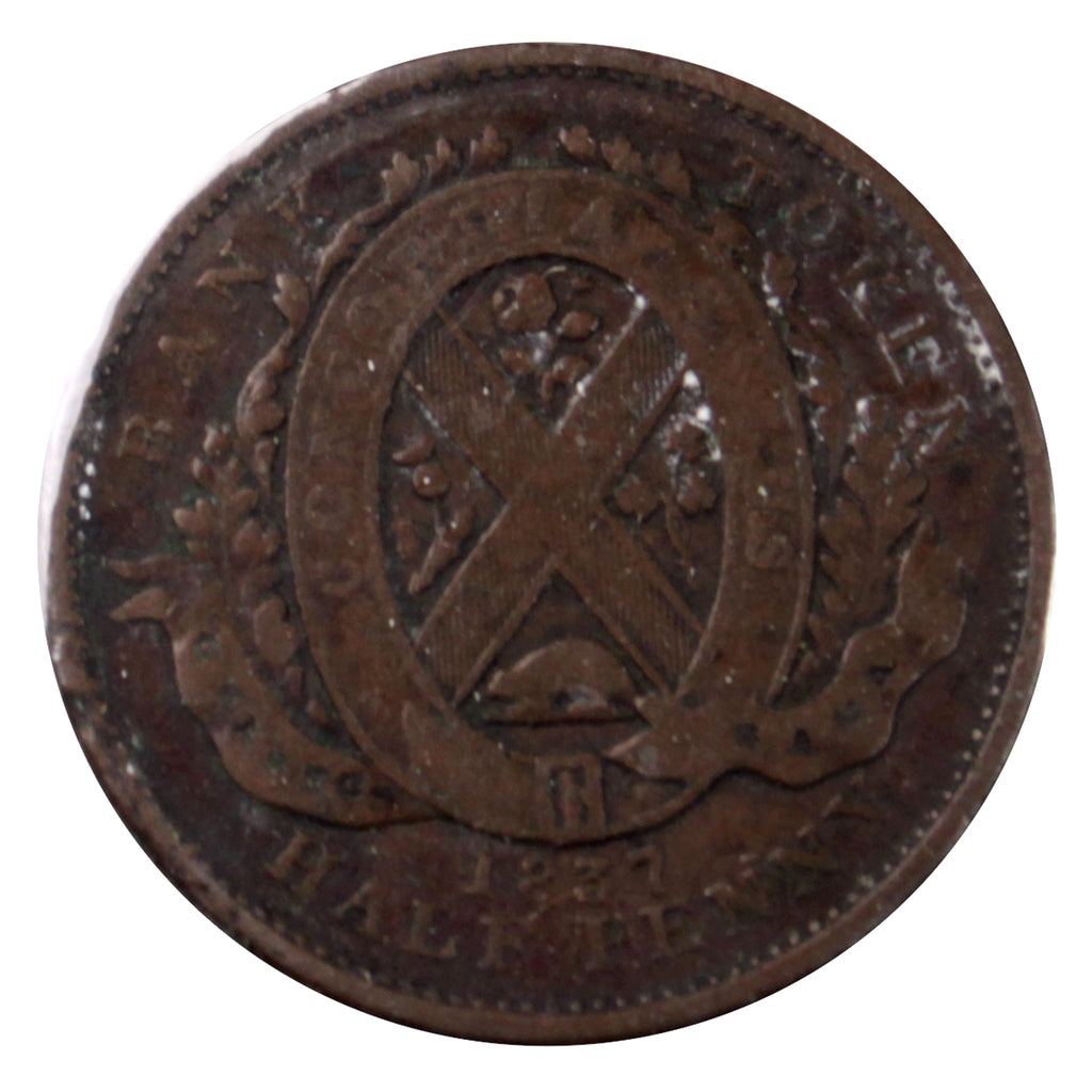 LC-8B2 1837 Lower Canada Quebec Bank Half Penny Token G-VG (G6)