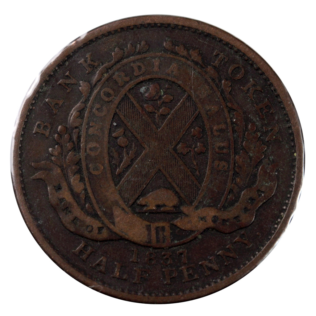 LC-8D1 1837 Lower Canada, Bank of Montreal Half Penny Token Fine (F12)