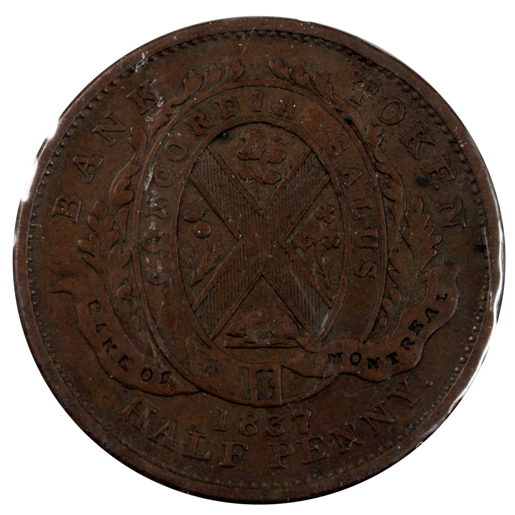 LC-8D1 1837 Lower Canada, Bank of Montreal Half Penny Token VG-F (VG10)
