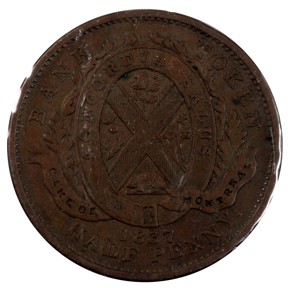LC-8D1 1837 Lower Canada, Bank of Montreal Half Penny Token VG-F (VG10)