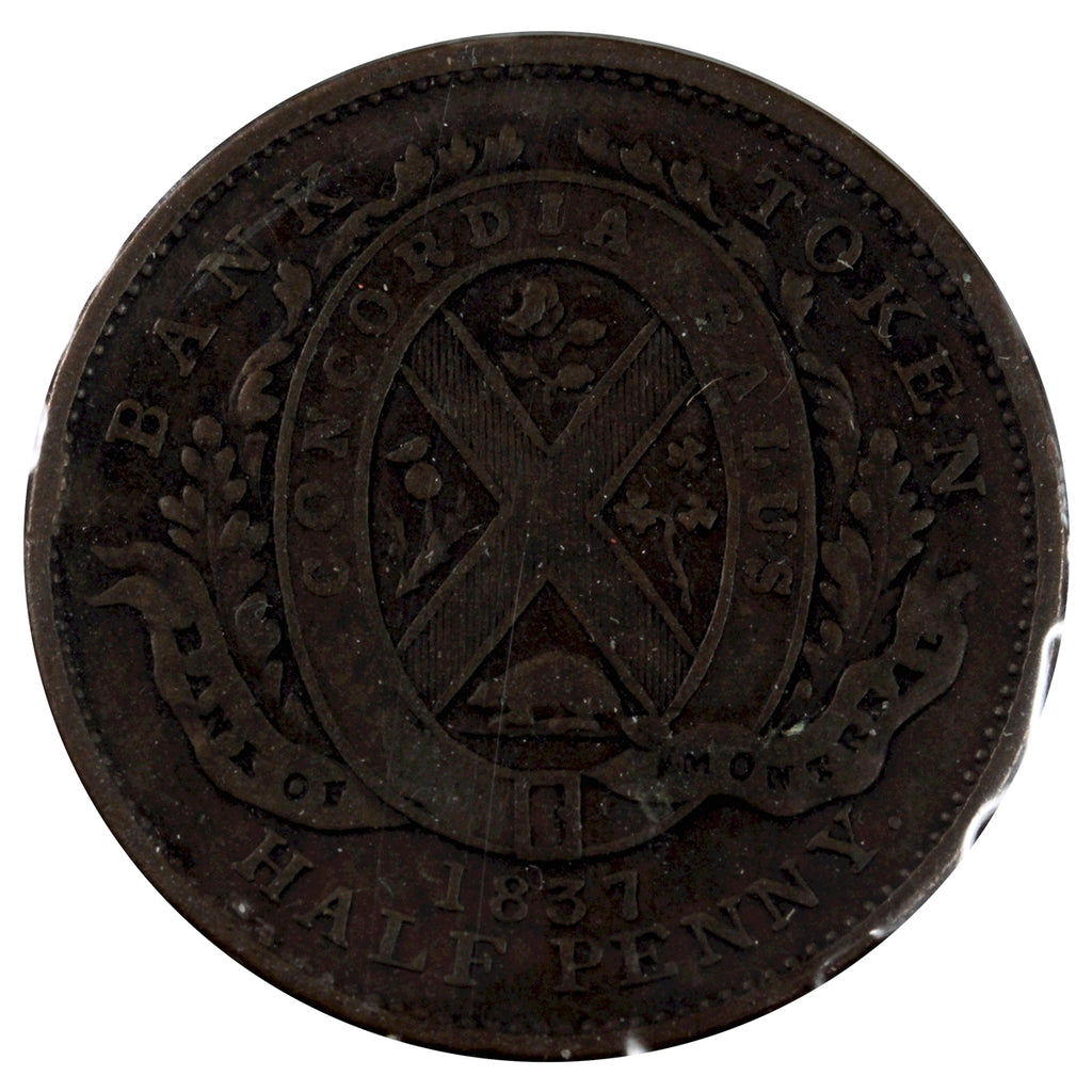 LC-8D1 1837 Lower Canada, Bank of Montreal Half Penny Token Very Good (VG8)