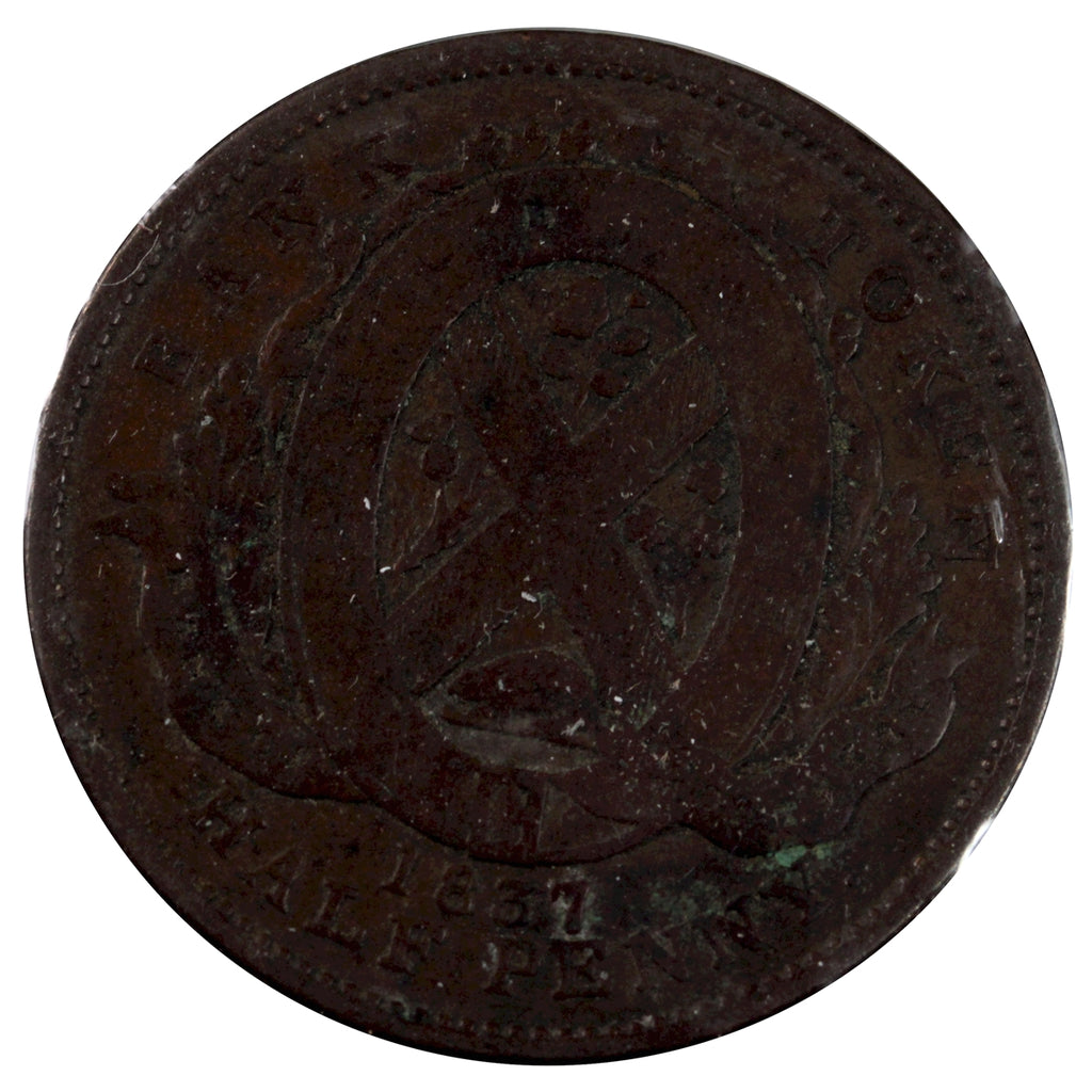 LC-8D1 1837 Lower Canada, Bank of Montreal Half Penny Token G-VG (G-10)