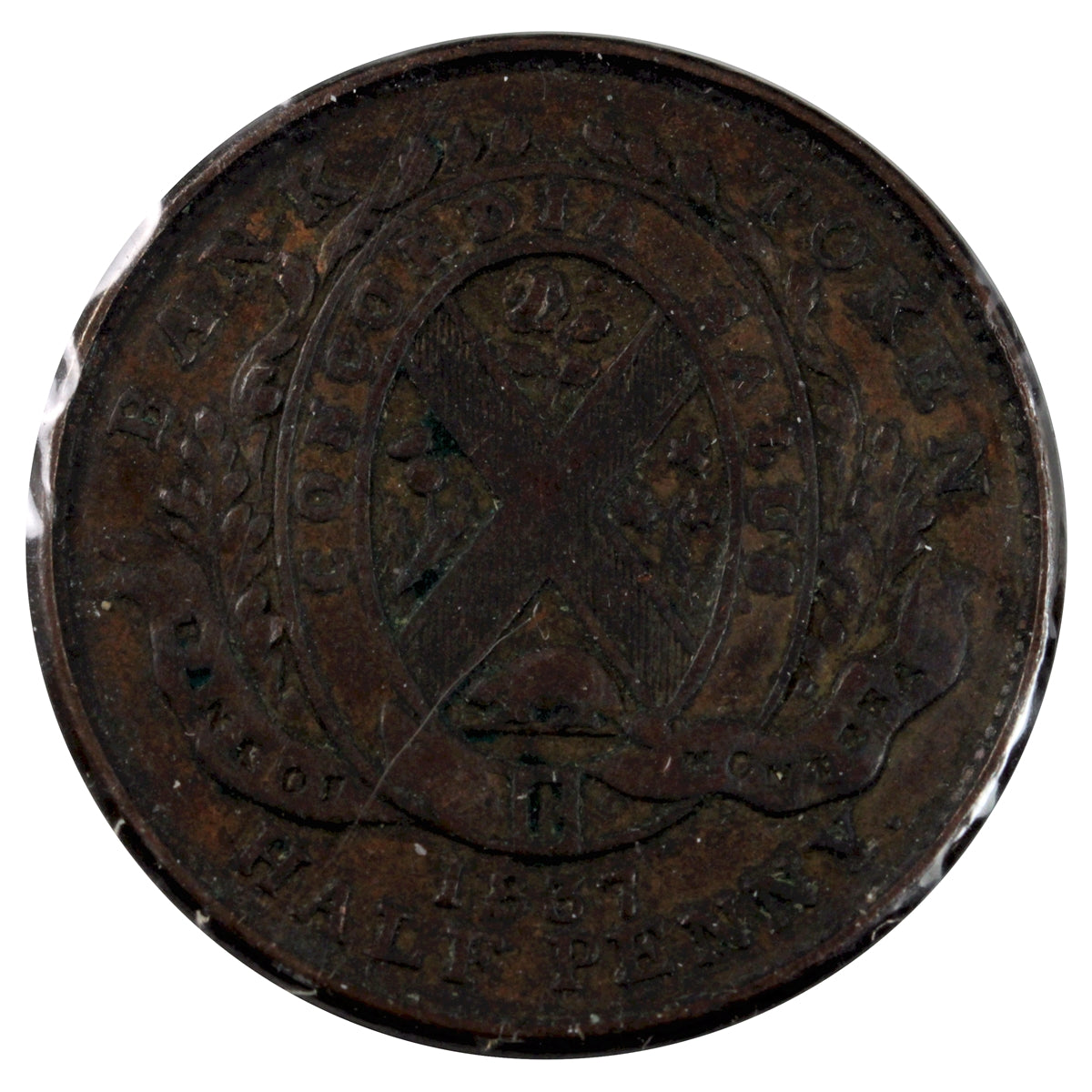 LC-8D2 1837 Lower Canada, Bank of Montreal Half Penny Token VG-F (VG10)
