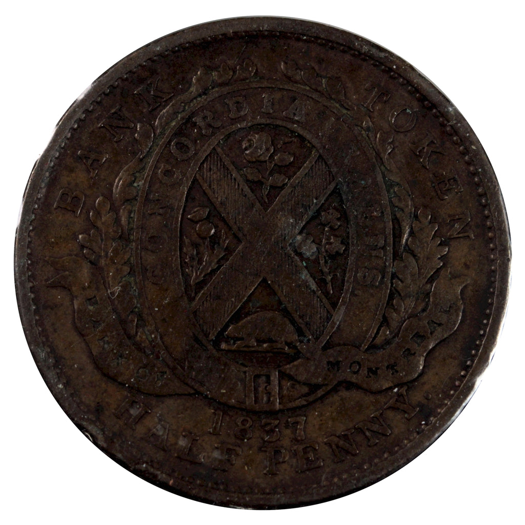 LC-8D2 1837 Lower Canada, Bank of Montreal Half Penny Token Very Good (VG8)