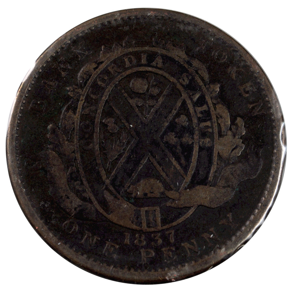 LC-9A1 1837 Lower Canada, City Bank, Strong, Period Penny Token Very Good (VG8)