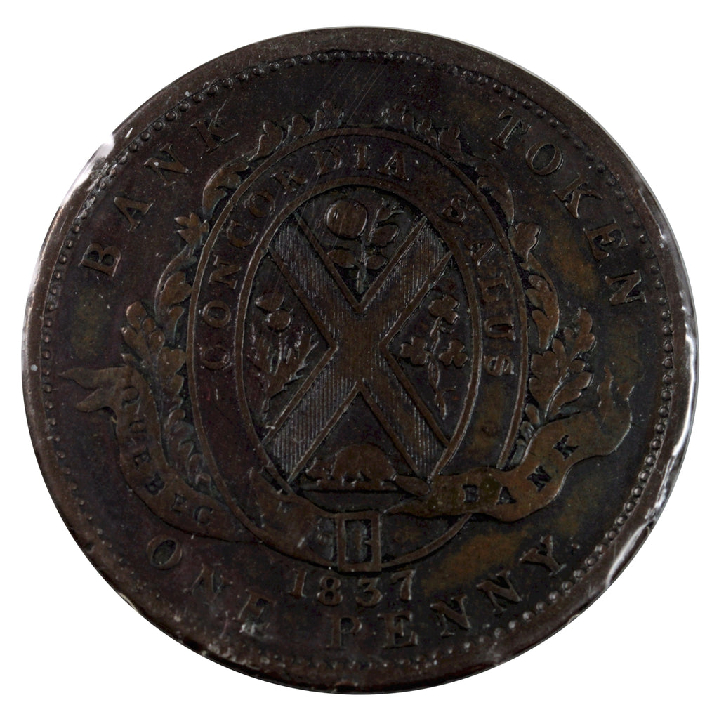 LC-9B1 1837 Lower Canada, Quebec Bank, Stong, Period Penny Token Fine (F12)