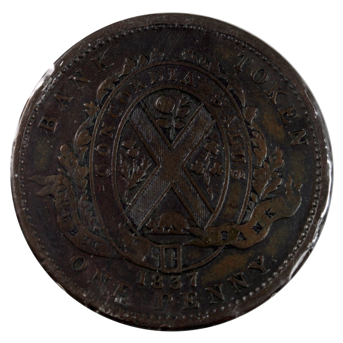 LC-9B1 1837 Lower Canada, Quebec Bank, Stong, Period Penny Token Fine (F12)