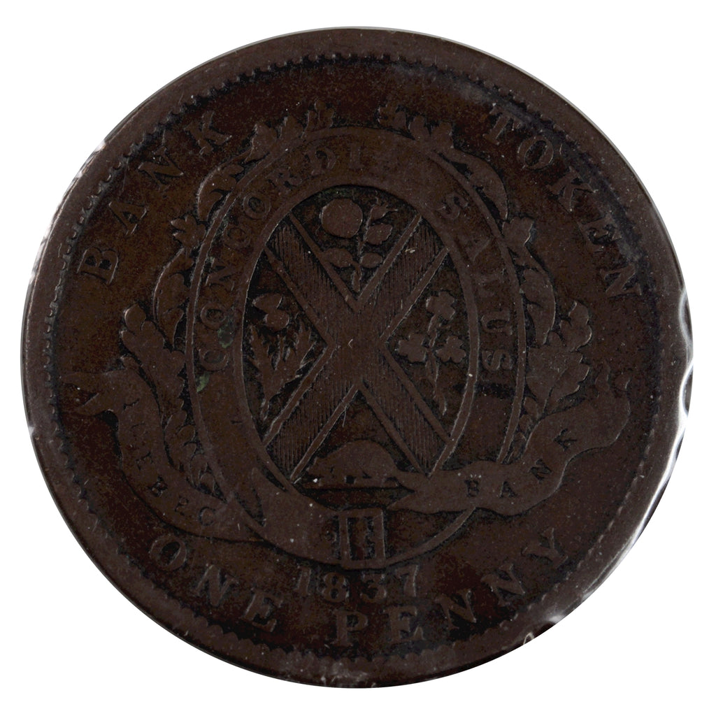 LC-9B1 1837 Lower Canada, Quebec Bank, Stong, Period Penny Token VG-F (VG10)