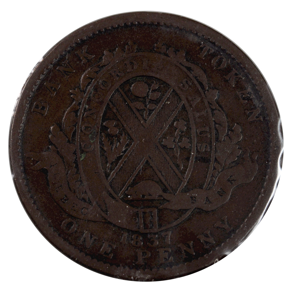 LC-9B1 1837 Lower Canada, Quebec Bank, Stong, Period Penny Token VG-F (VG10)