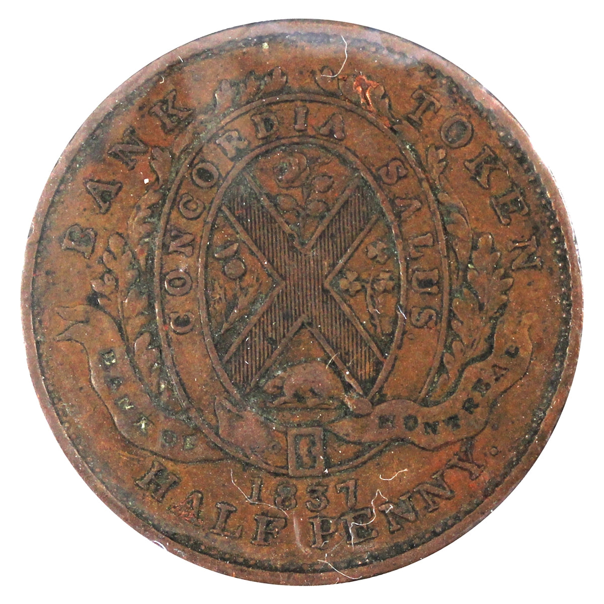 LC-8D1 1837 Lower Canada Bank of Montreal Half Penny Token VF-EF (VF30)