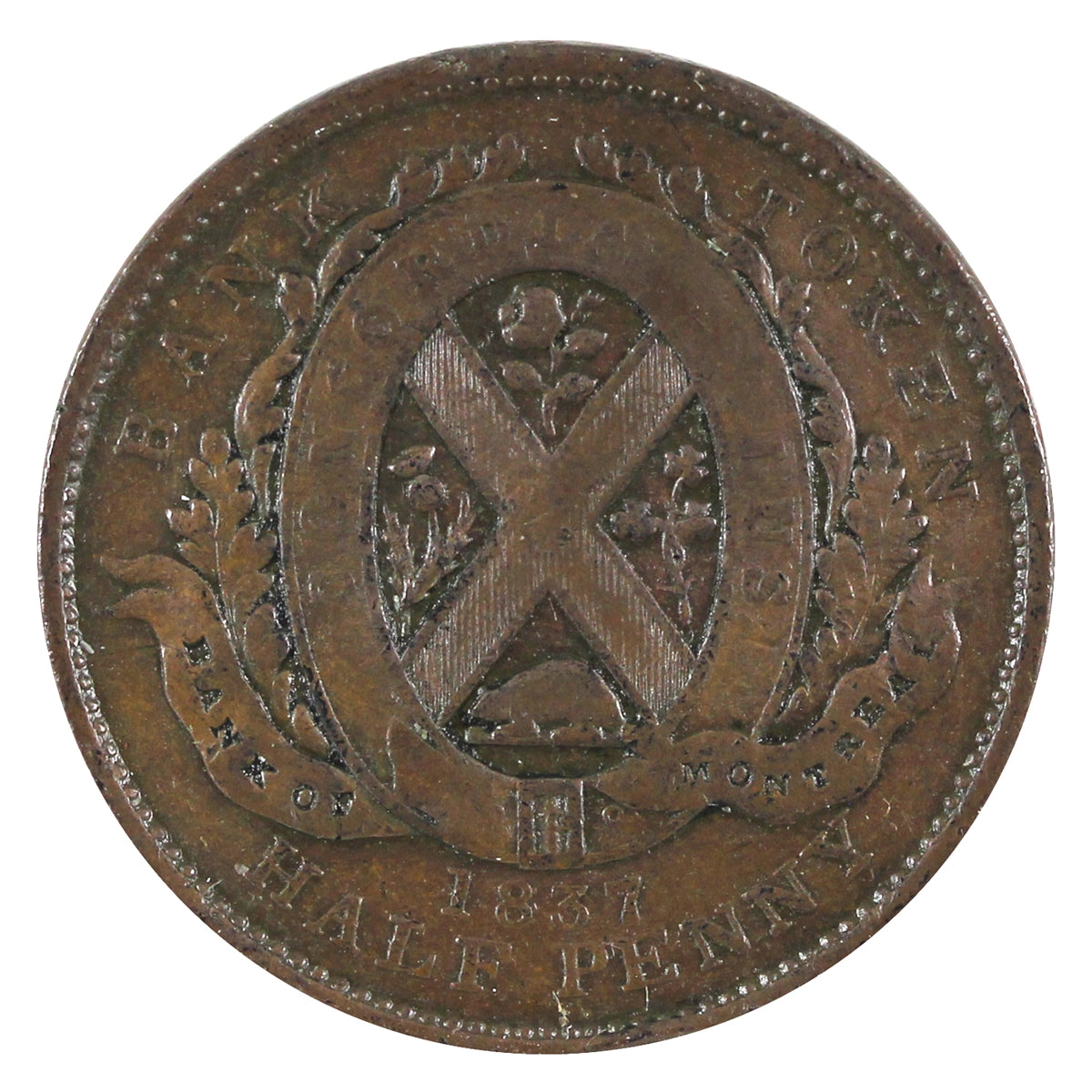 LC-8D1 1837 Lower Canada, Bank of Montreal Half Penny Token F-VF