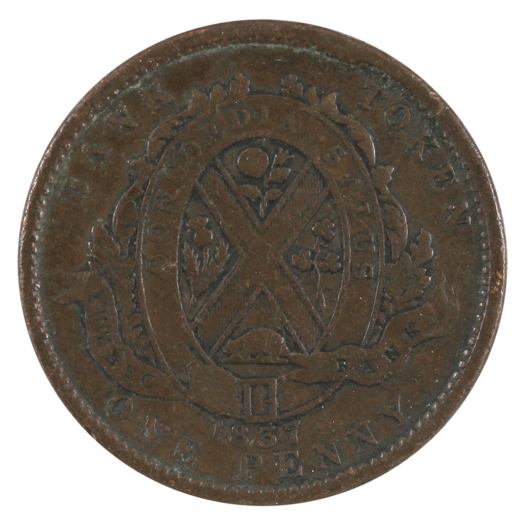 LC-9B1 1837 Lower Canada, Quebec Bank, Stong, Period Half Penny Token Very Good (VG8)