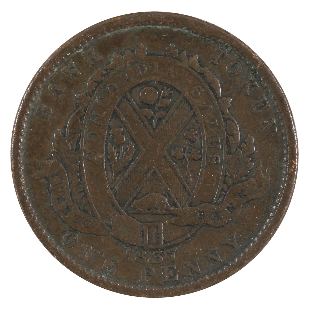 LC-9B1 1837 Lower Canada, Quebec Bank, Stong, Period Half Penny Token Very Good (VG8)