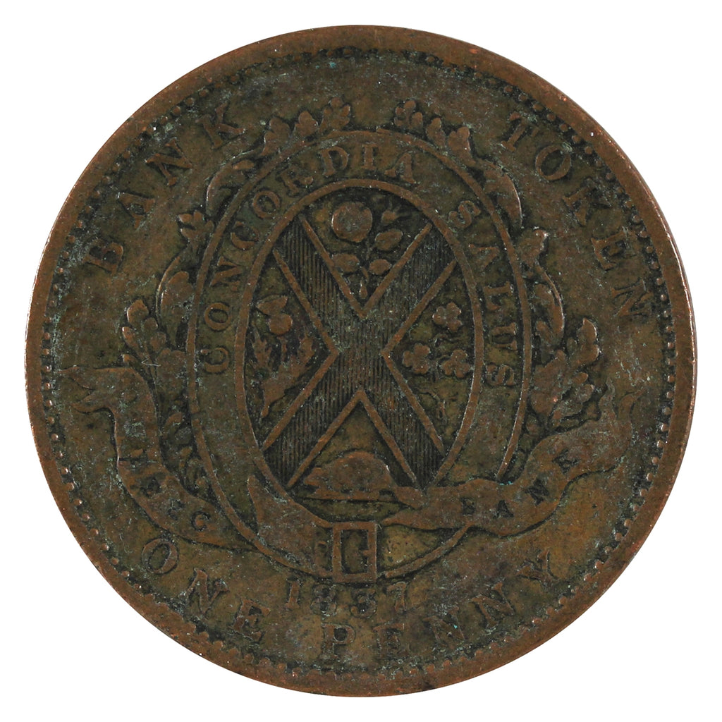 LC-9B2 1837 Lower Canada Quebec Bank One Penny Token F-VF (F15)