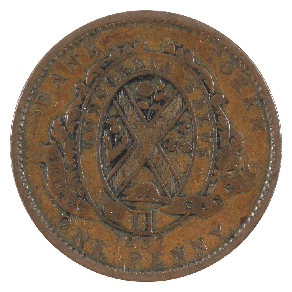 LC-9B2 1837 Lower Canada Quebec Bank One Penny Token Fine (F12)