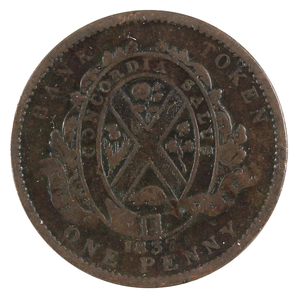 LC-9B2 1837 Lower Canada Quebec Bank One Penny Token VG-F (VG10)