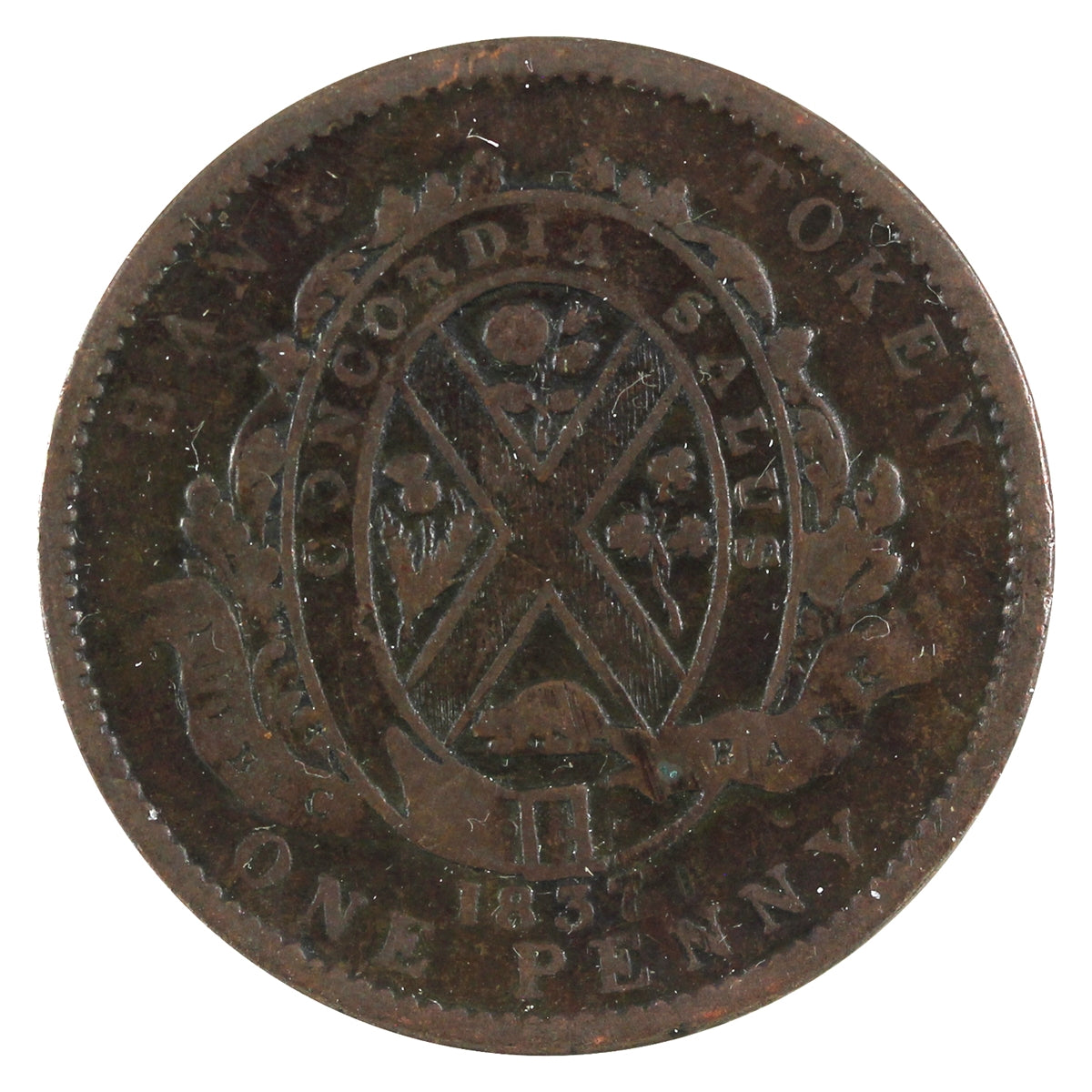 LC-9B2 1837 Lower Canada Quebec Bank One Penny Token VG-F (VG10)