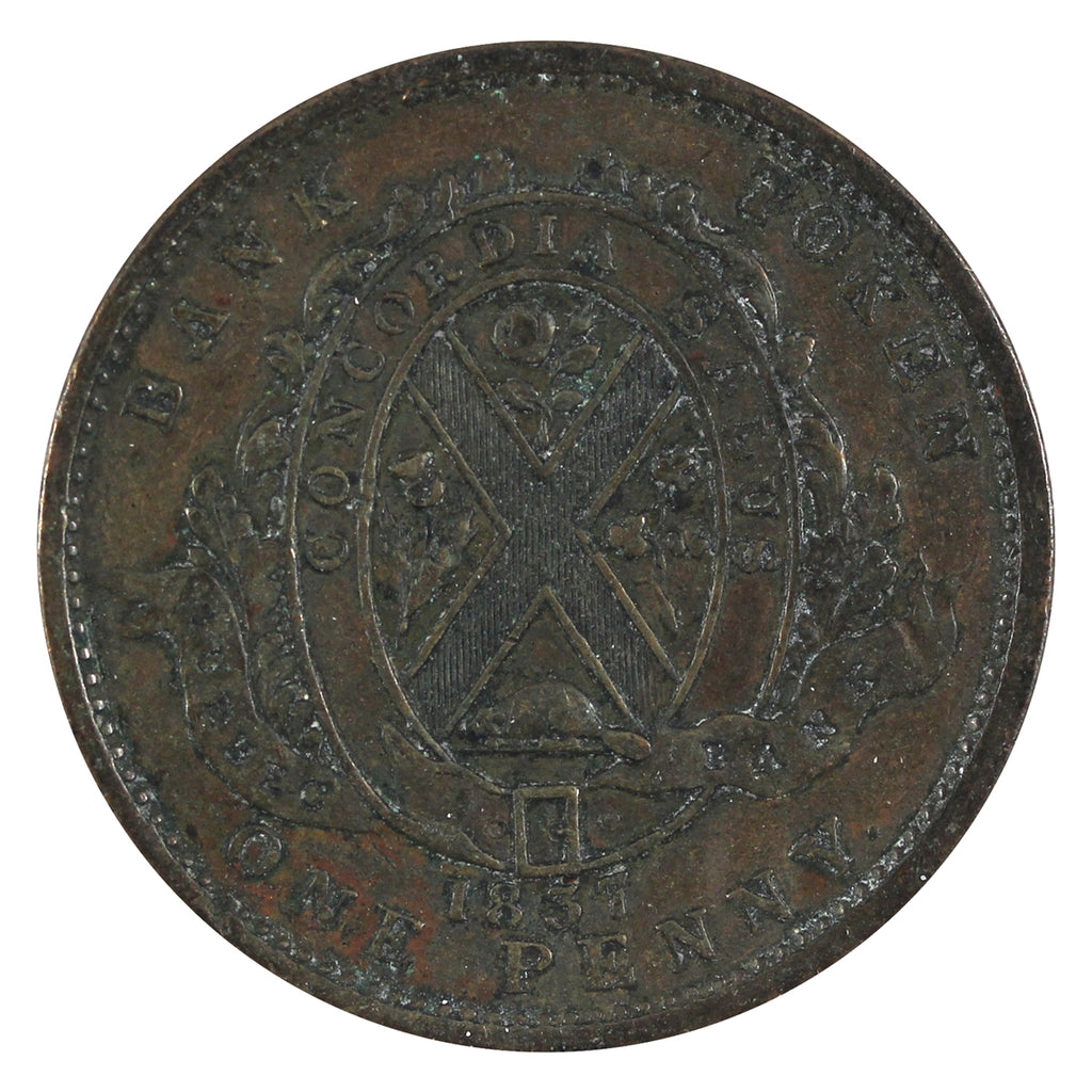 LC-9B4 1837 Lower Canada Quebec Bank One Penny Token F-VF (F15)