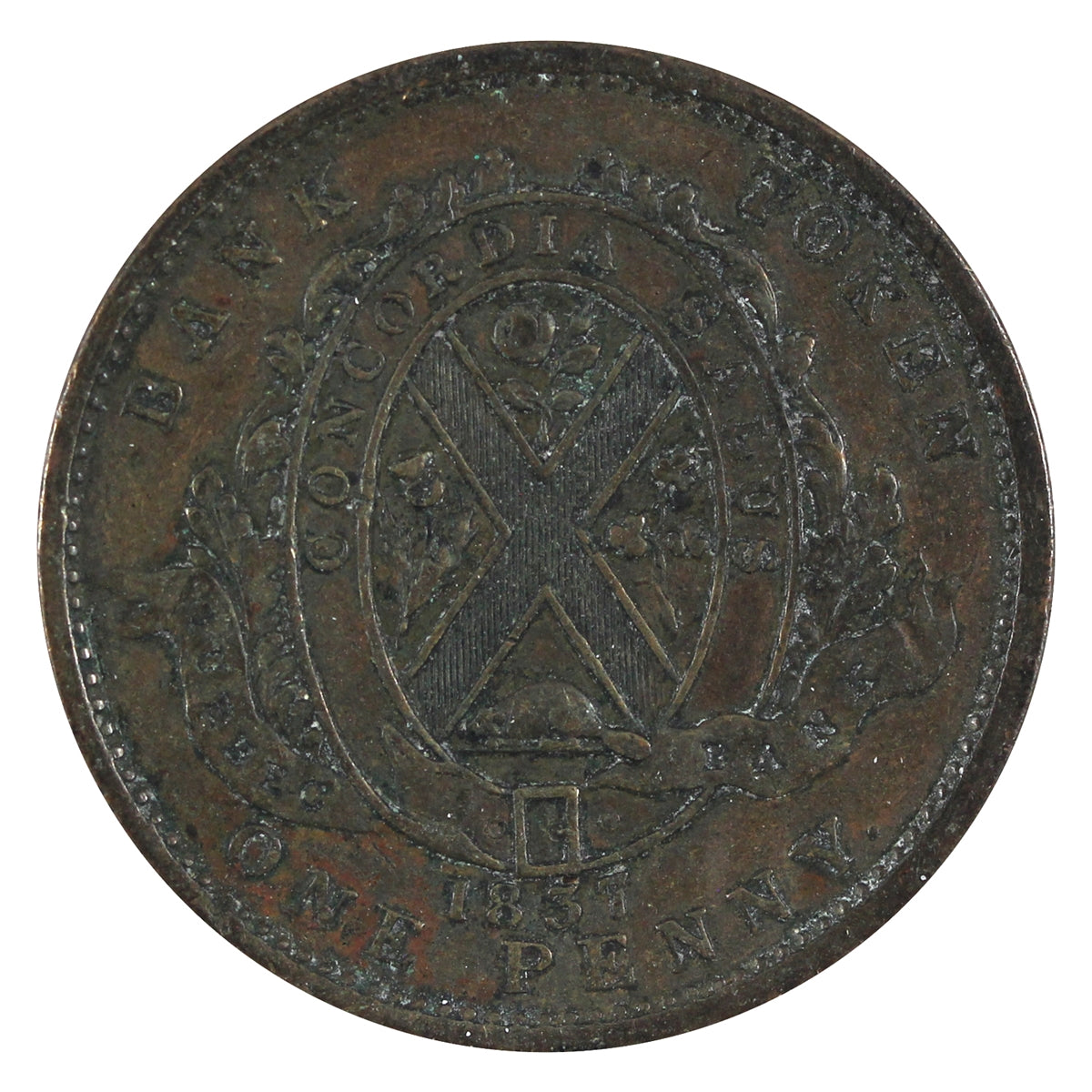 LC-9B4 1837 Lower Canada Quebec Bank One Penny Token F-VF (F15)